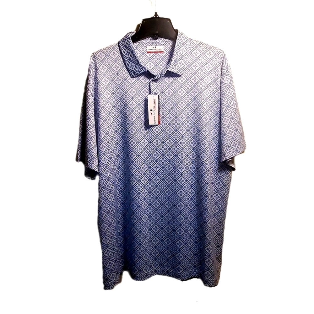 GRAND SLAM PERFORMANCE NEW Golf Shirt XL White & Blue Print Sportswear Shirt